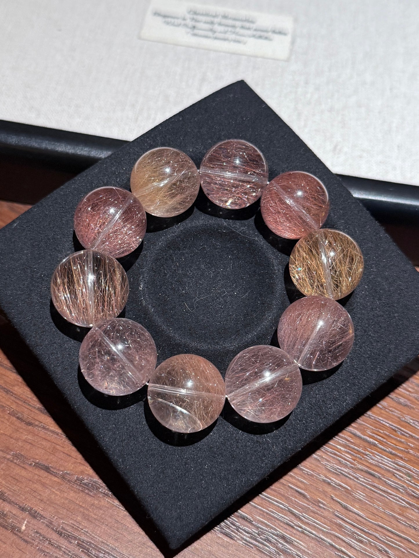 破晓 粉橘硬钢丝兔毛 Rutilated Quartz(19-20mm)