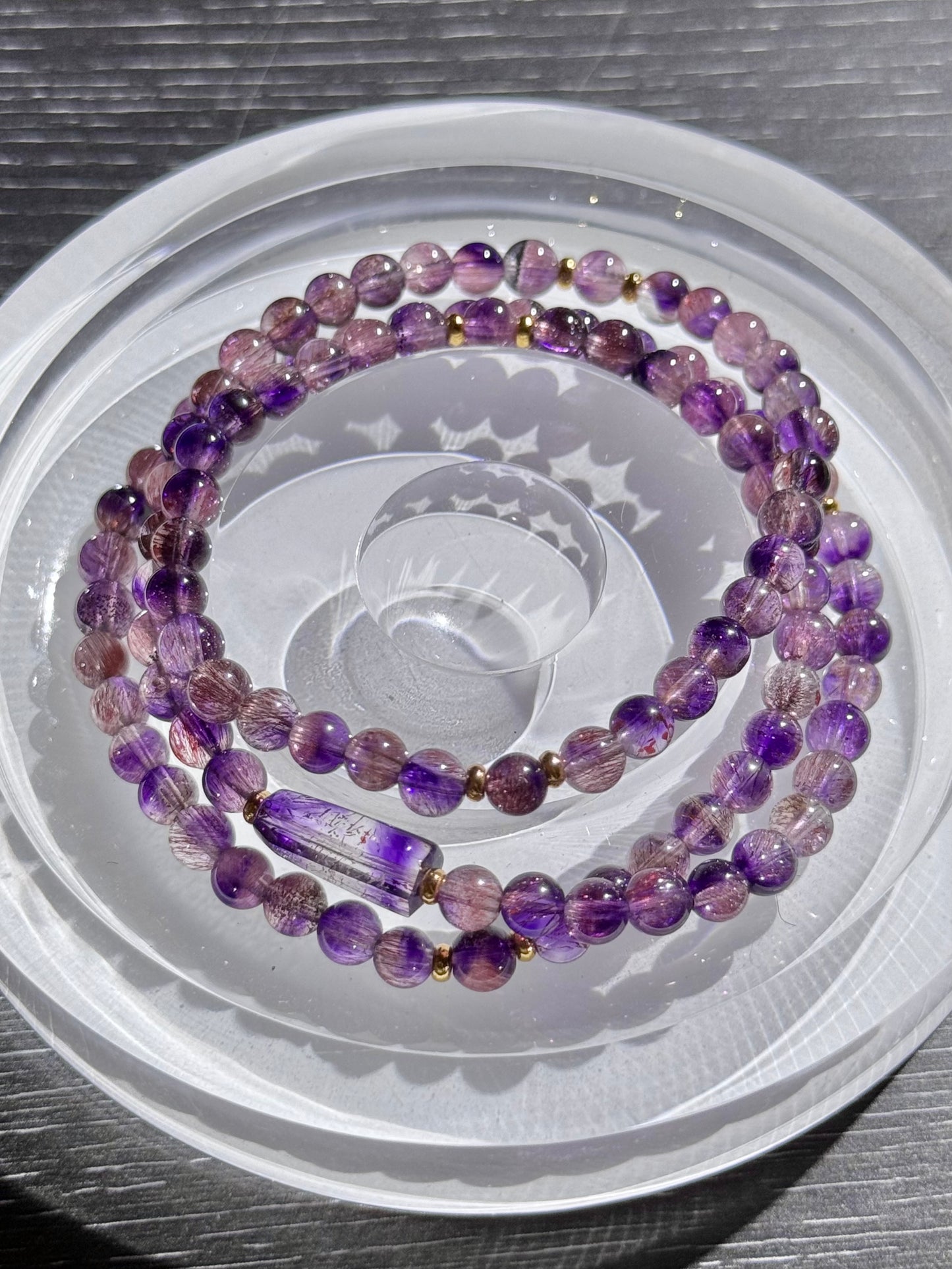Triple-layered Amethyst Super Seven 紫粉超七玻璃体三圈 (5-6mm)