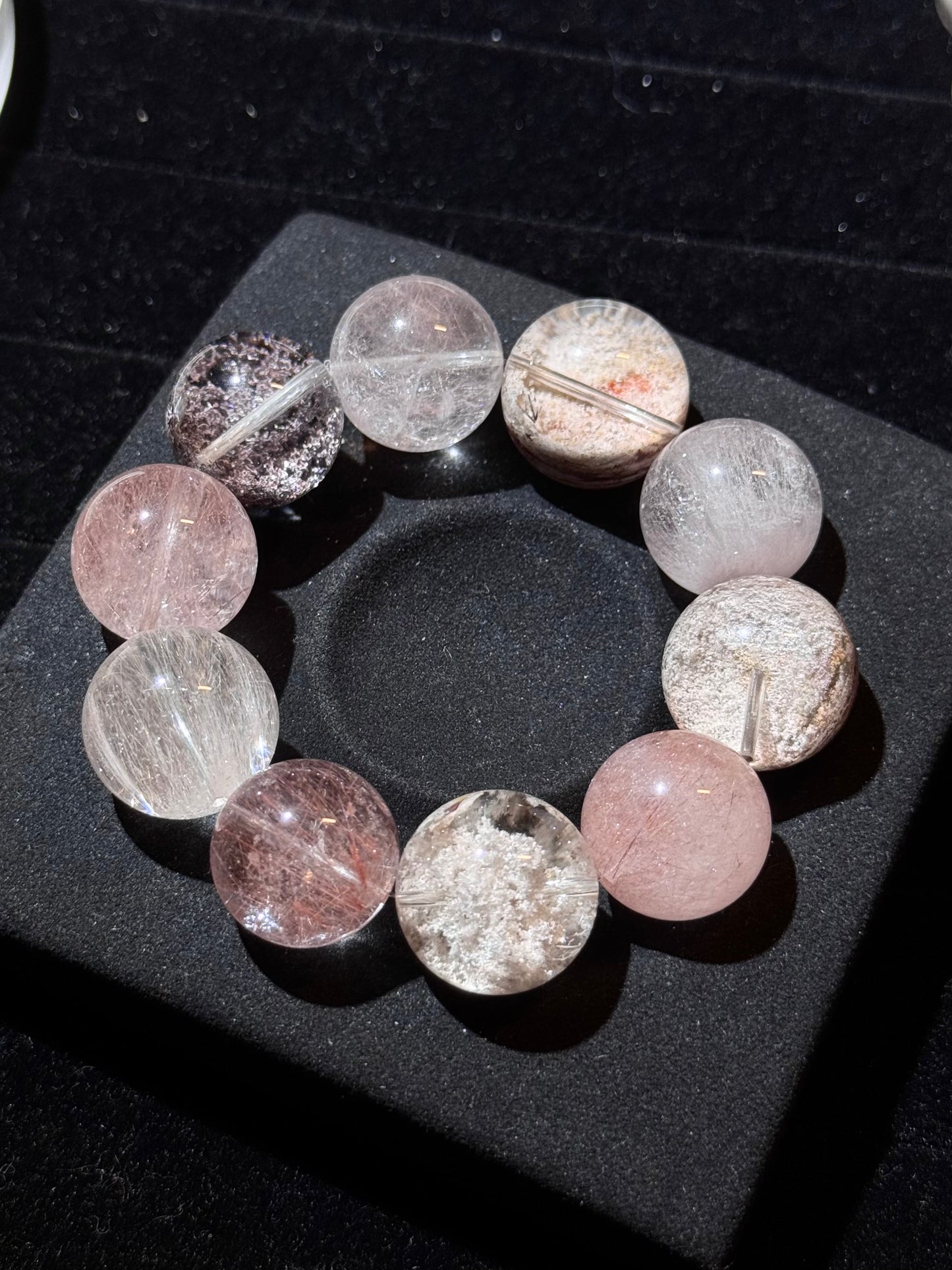Pink Phantom Quartz Mixed Crystal Bracelet 粉幽灵多宝 (19mm)