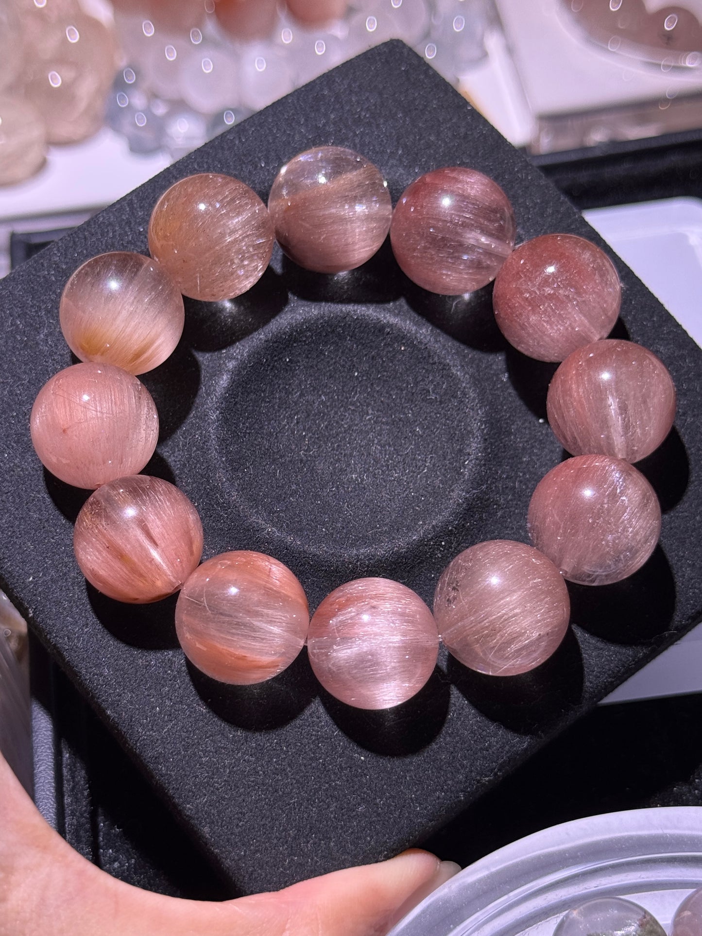 Sunset Rose落日玫瑰兔毛 17mm Pink Rutilated Quartz Bracelet