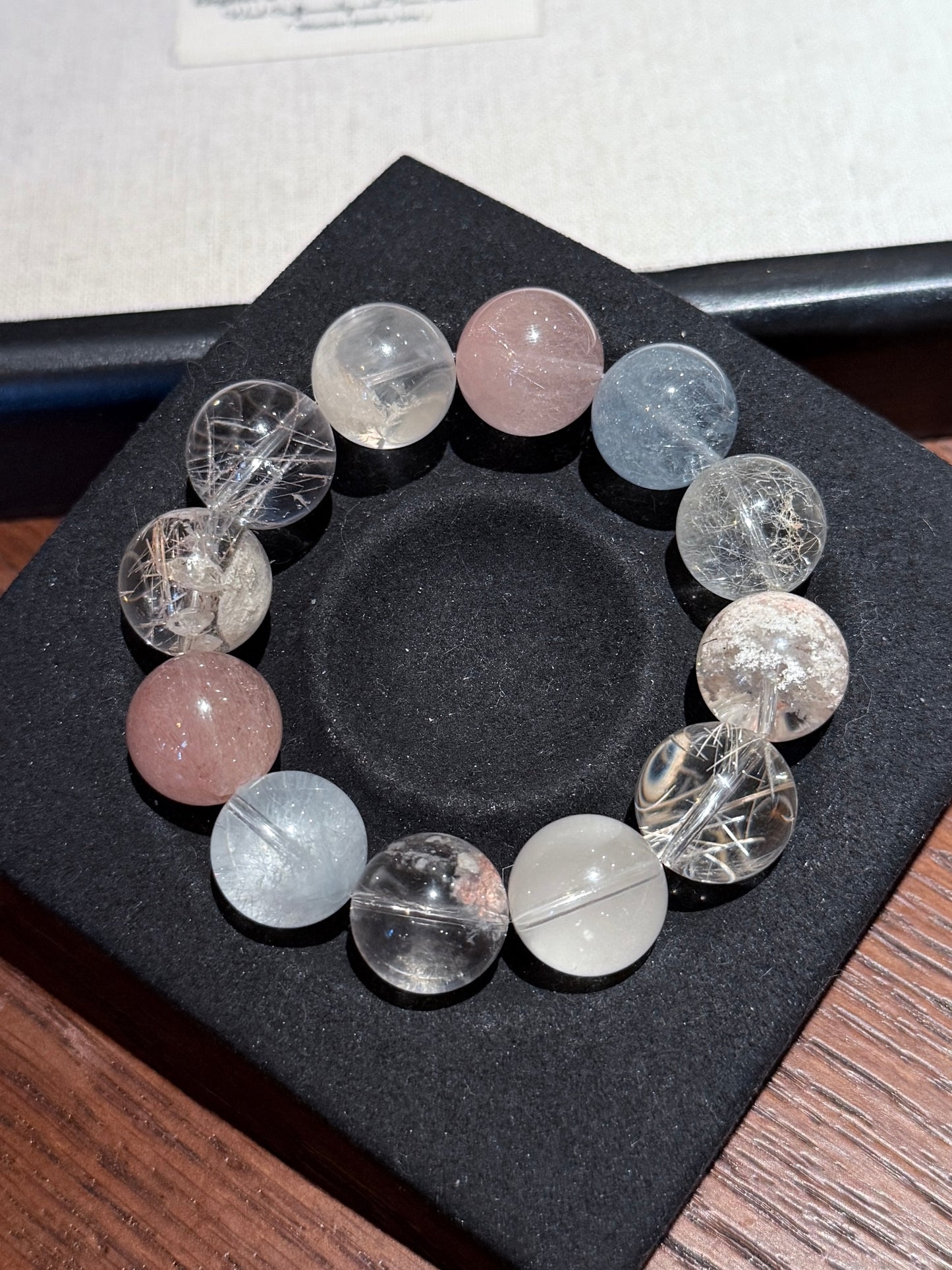 售出欣赏 甜心少女 宝宝蓝➕樱花粉 Rutilated Quartz(16-17mm)