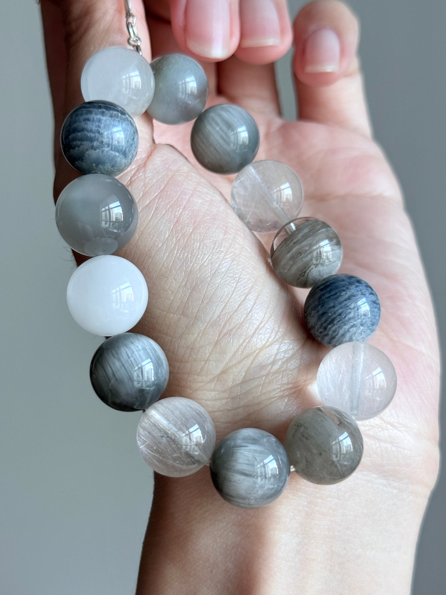 银河系 蓝兔毛幽灵多宝 Blue Rabbit Hair Phantom Multi-Gemstone 13.5mm