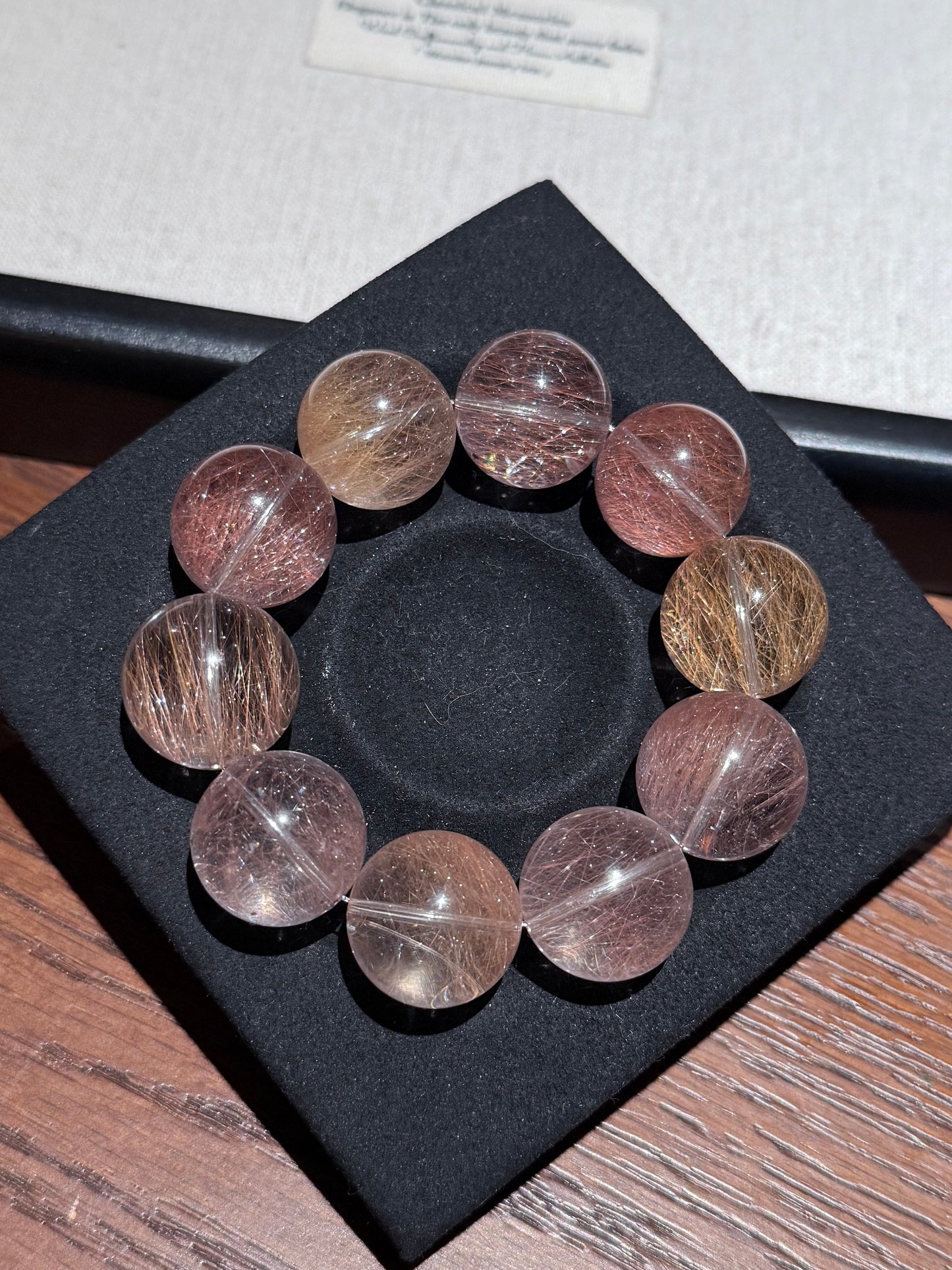 破晓 粉橘硬钢丝兔毛 Rutilated Quartz(19-20mm)