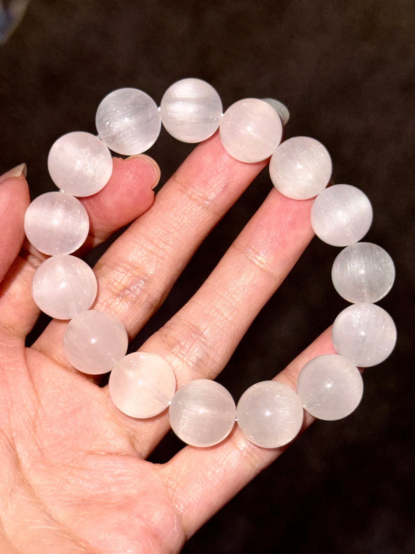 Bridal white cat eye婚纱白猫眼兔毛 13.5mm Rutilated Quartz Bracelet