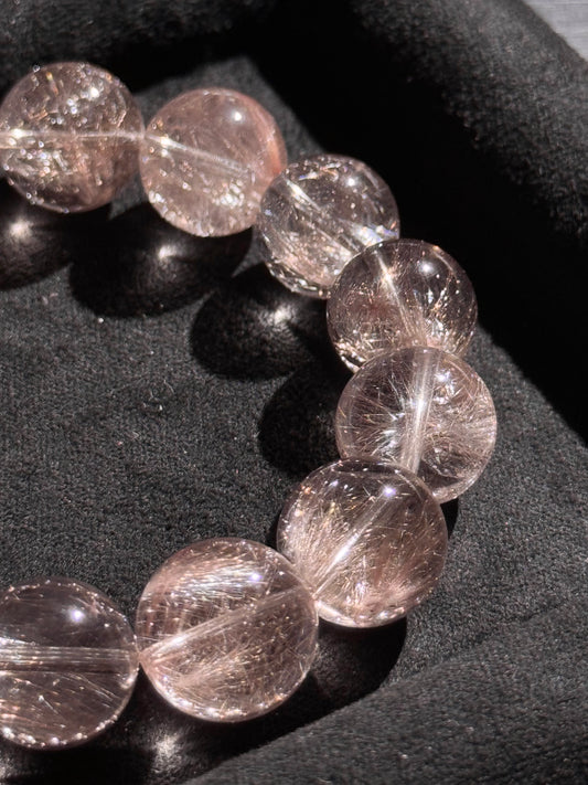 Pink-Golden Wire Rabbit Hair Quartz 粉金钢丝 (15mm）
