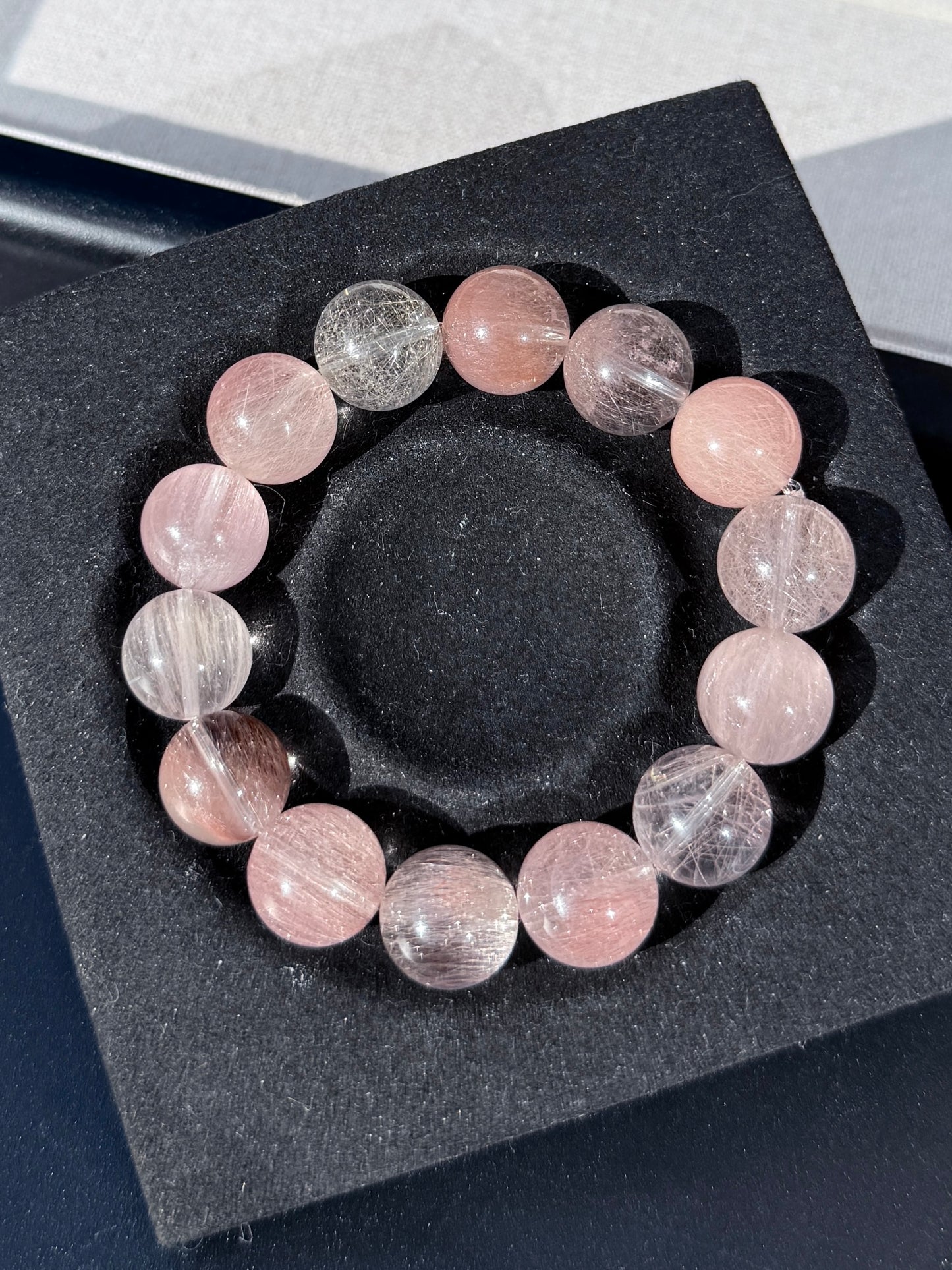 柔荑少女 顺发拉丝樱花粉兔毛 Rutilated Quartz(13mm)