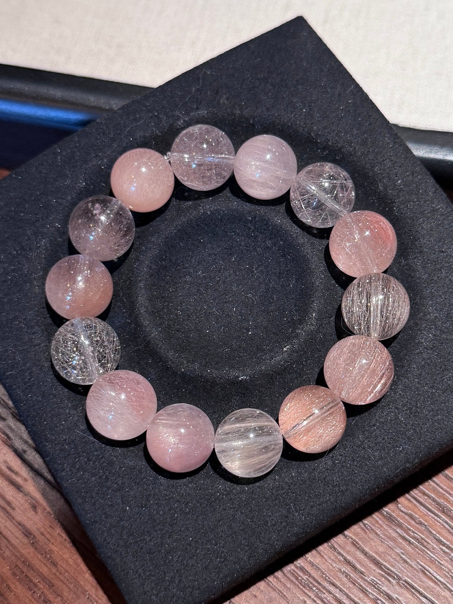 柔荑少女 顺发拉丝樱花粉兔毛 Rutilated Quartz(13mm)