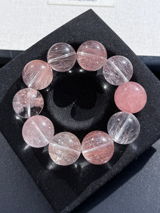 晴粉·花幽灵 钢丝粉兔毛多宝 Rutilated Quartz(19-20mm)