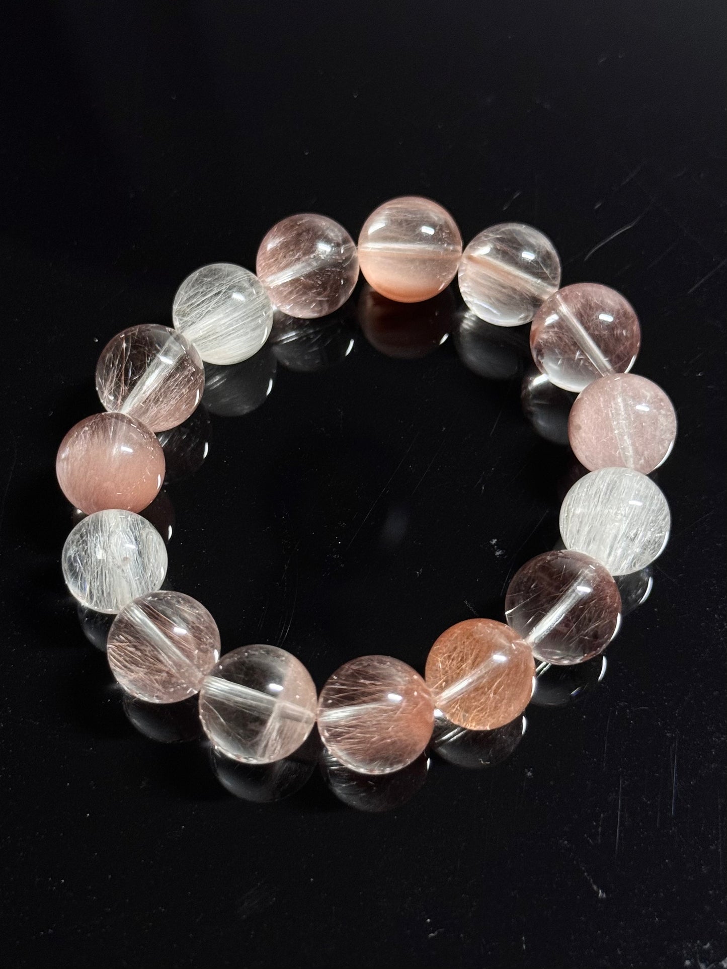花颜 Pink & White Brushed Rabbit Hair Quartz （13mm）