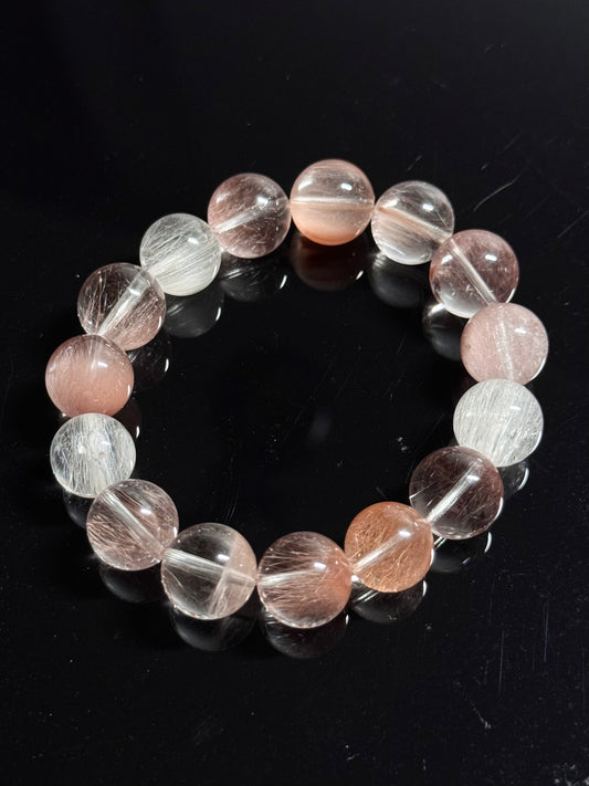花颜 Pink & White Brushed Rabbit Hair Quartz （13mm）