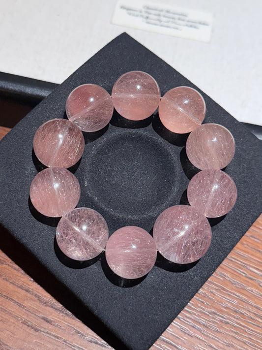售出欣赏 毕业级粉钢丝兔毛 Rutilated Quartz(18-21mm)