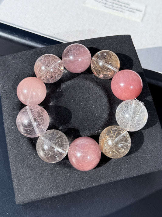 粉红魅惑 大颗粒粉兔毛 Rutilated Quartz(20mm)