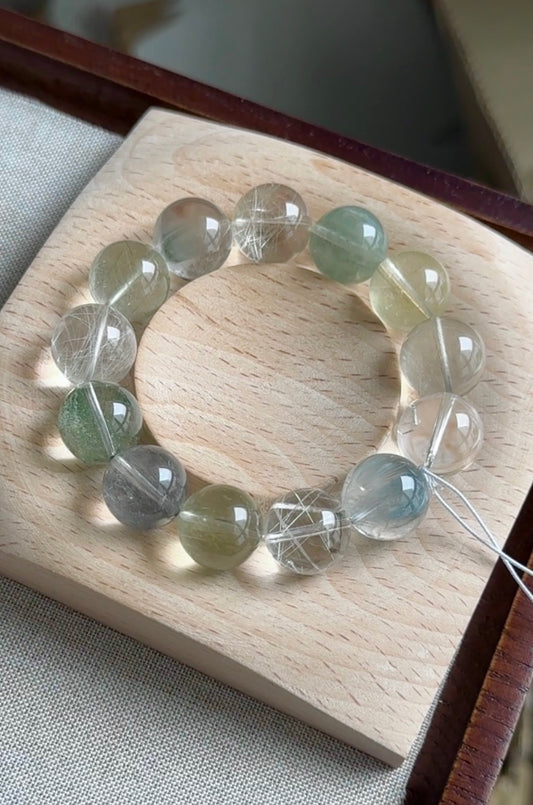 一叶之庭 蓝兔绿兔雪霜发 Rutilated Quartz(15-16mm)