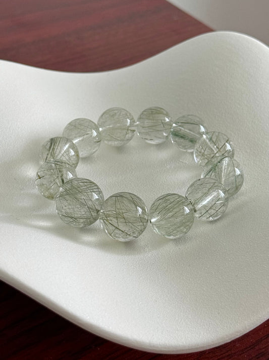 Bamboo Green Needle Quartz 竹叶绿 钢丝兔毛 (15mm)