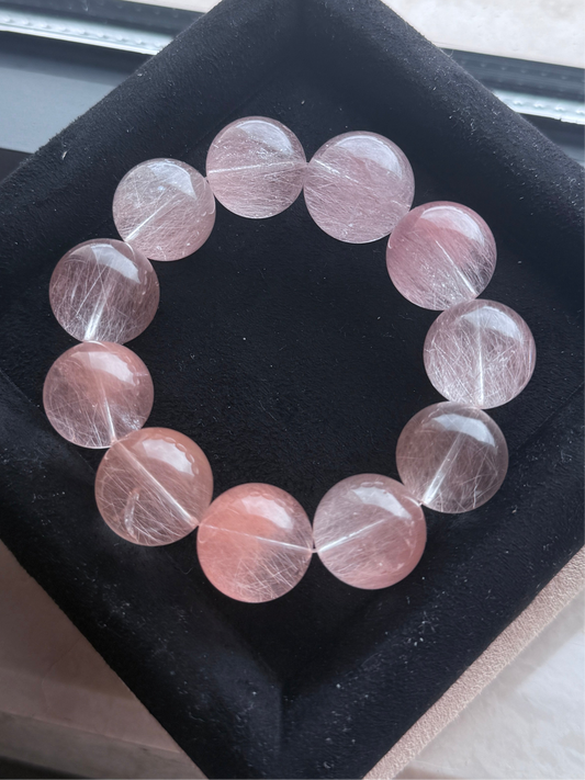 粉钢丝兔毛 Pink Steel-Wire Rabbit Hair Quartz （18-19mm）