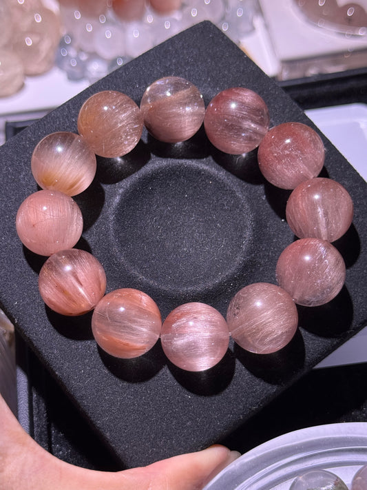 Sunset Rose落日玫瑰兔毛 17mm Pink Rutilated Quartz Bracelet