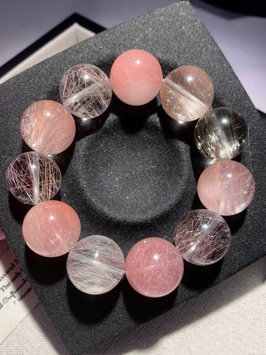 桃花妖 桃花粉兔毛 Rutilated Quartz(18mm)