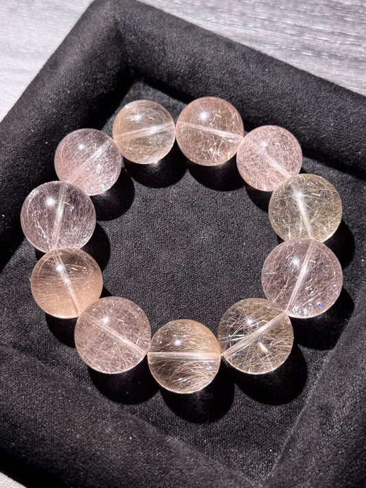 On Sale❗️Pink Rabbit Hair Quartz 漏 粉钢丝兔毛 （17-18mm）