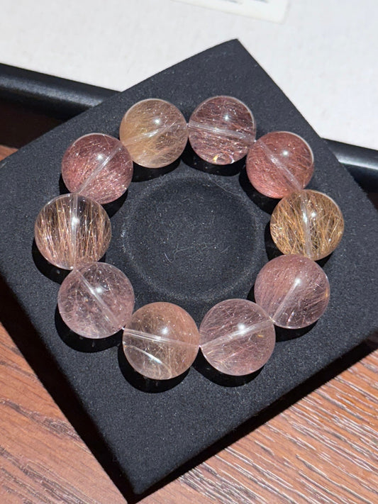 Daybreak – Pink-Orange Needle Quartz Bracelet 破晓 粉橘钢丝 (18-20mm)