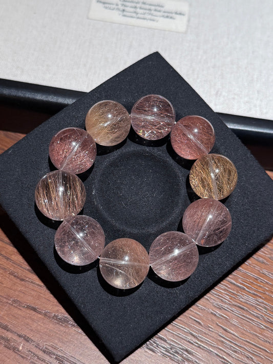 破晓 粉橘硬钢丝兔毛 Rutilated Quartz(19-20mm)