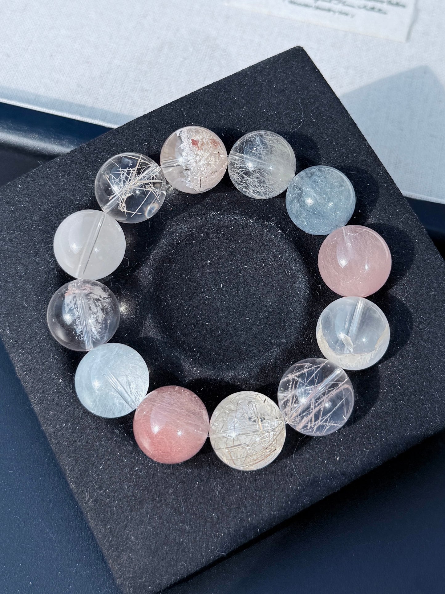 售出欣赏 甜心少女 宝宝蓝➕樱花粉 Rutilated Quartz(16-17mm)