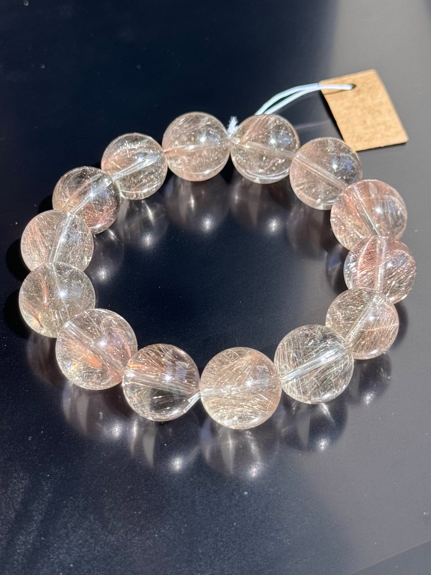 Pink-Golden Wire Rabbit Hair Quartz 粉金钢丝 (15mm）