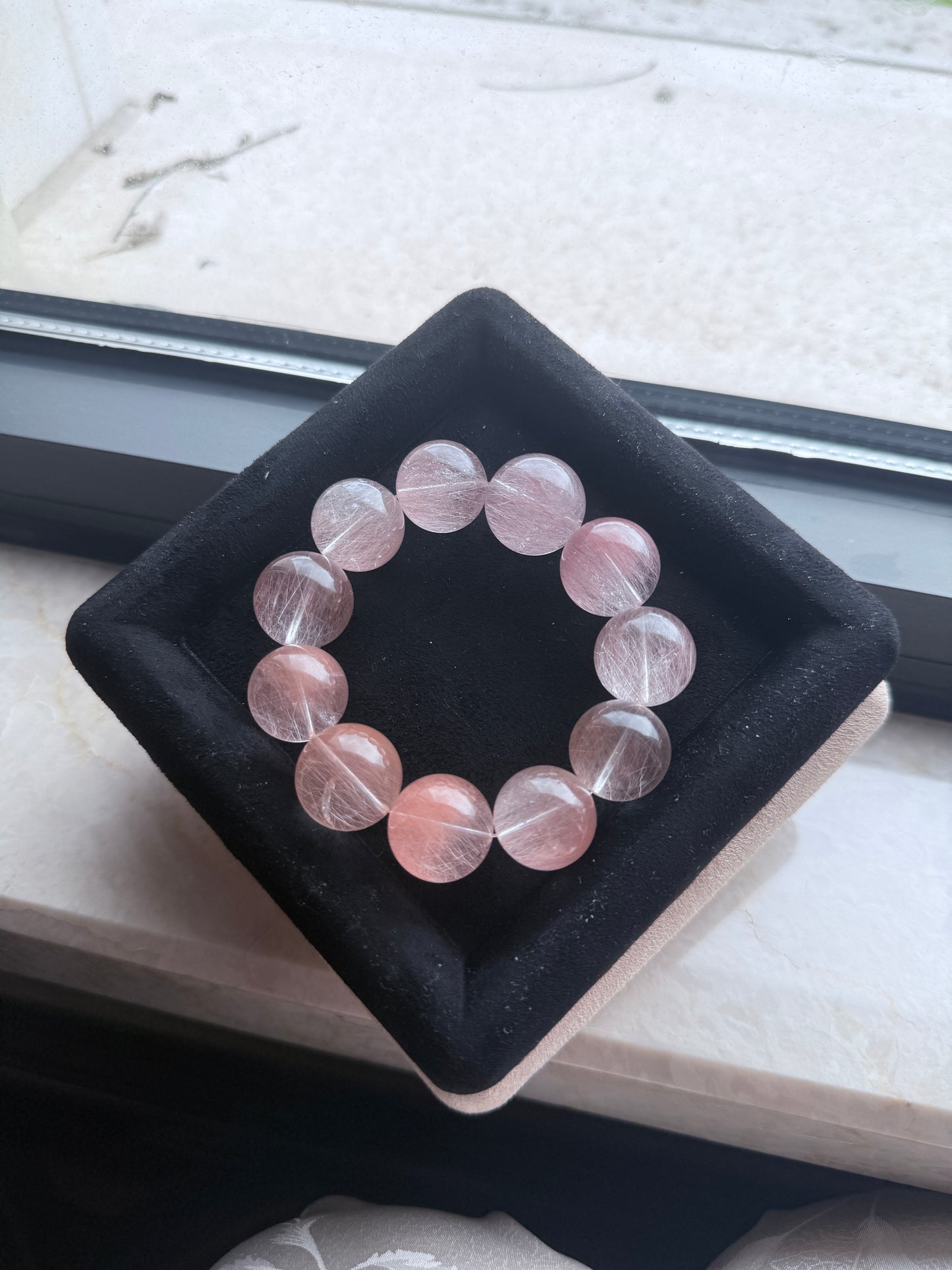 粉钢丝兔毛 Pink Steel-Wire Rabbit Hair Quartz （18-19mm）
