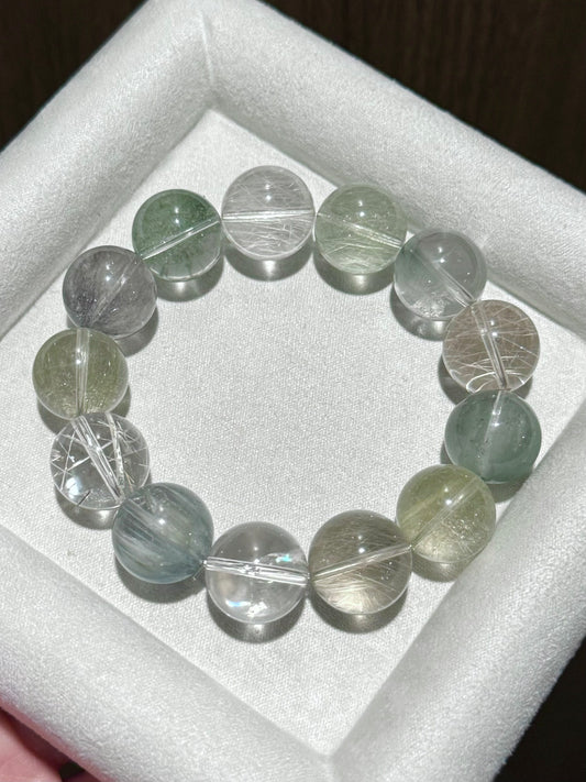 一叶之庭 蓝兔绿兔雪霜发 Rutilated Quartz(15-16mm)