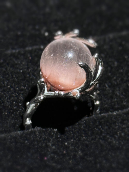 粉兔毛晶中晶 戒指 Pink Rabbit Hair Quartz with Inner Crystal Ring