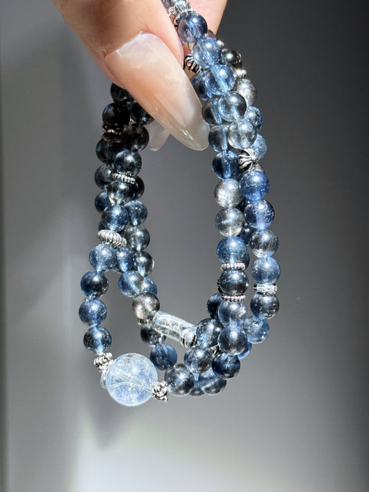 爆闪海蓝宝 Super Flashy Double Wrap Aquamarine Bracelet