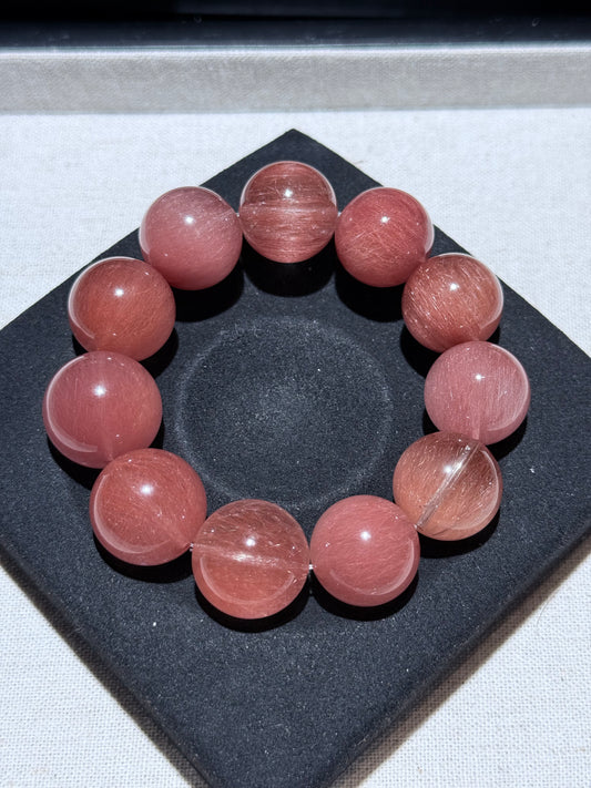 车厘子红兔毛 粉调 钢丝带猫眼 18mm