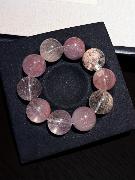 黑莓缪斯 大颗粒粉紫兔毛➕花幽灵Rutilated Quartz(19mm)