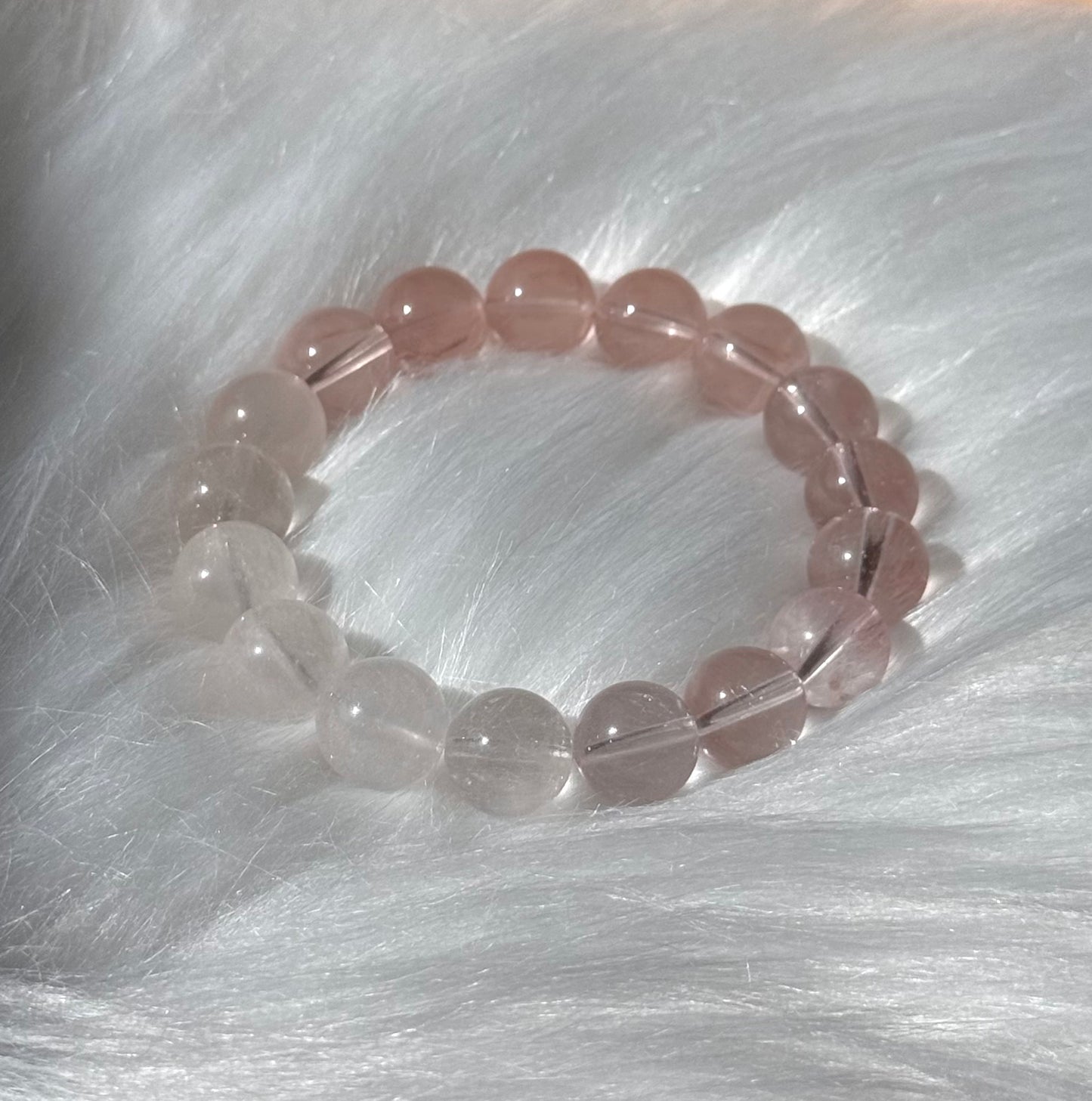 售出欣赏 粉白拼色兔毛Rutilated Quartz(11mm)
