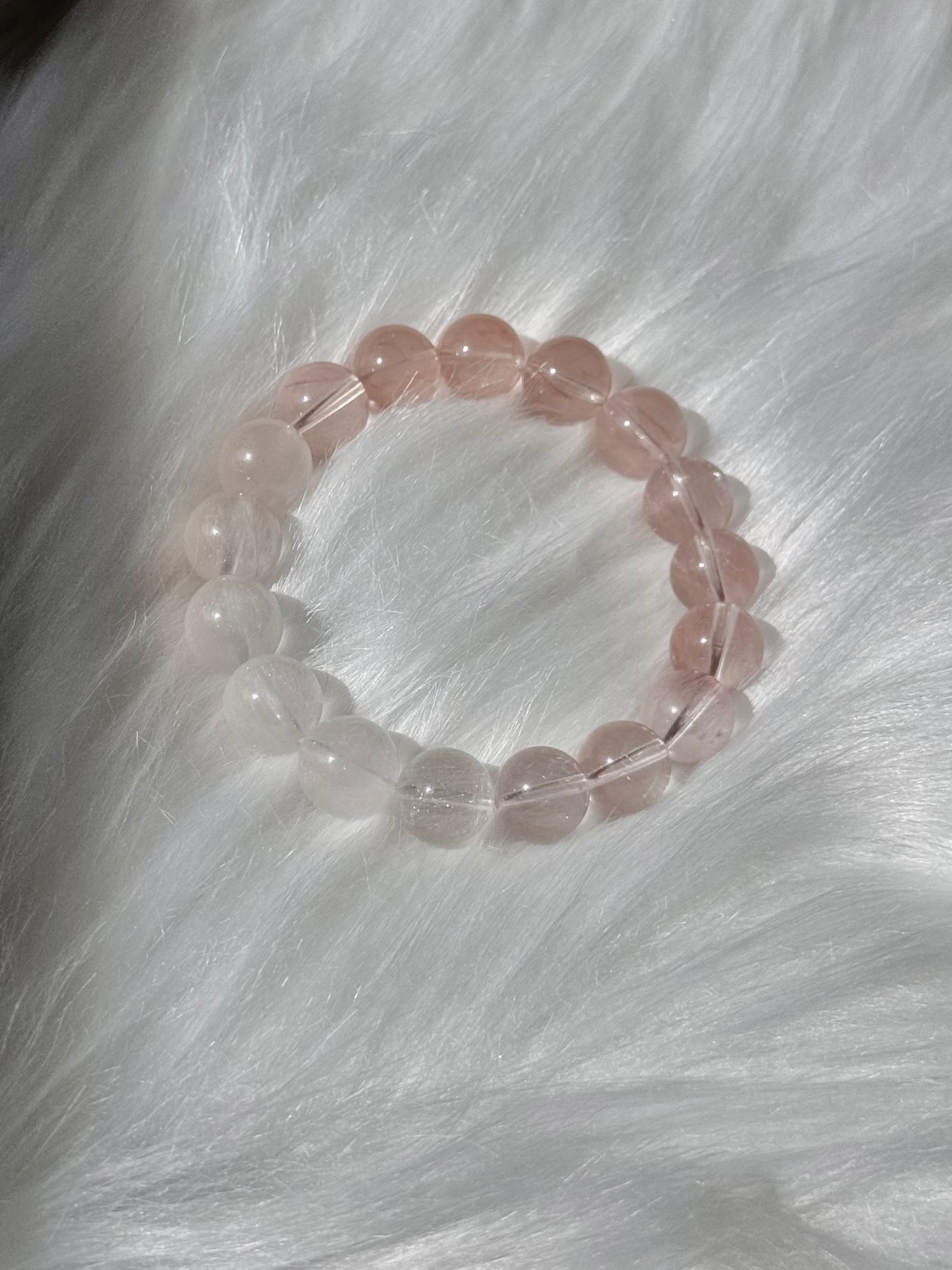 售出欣赏 粉白拼色兔毛Rutilated Quartz(11mm)