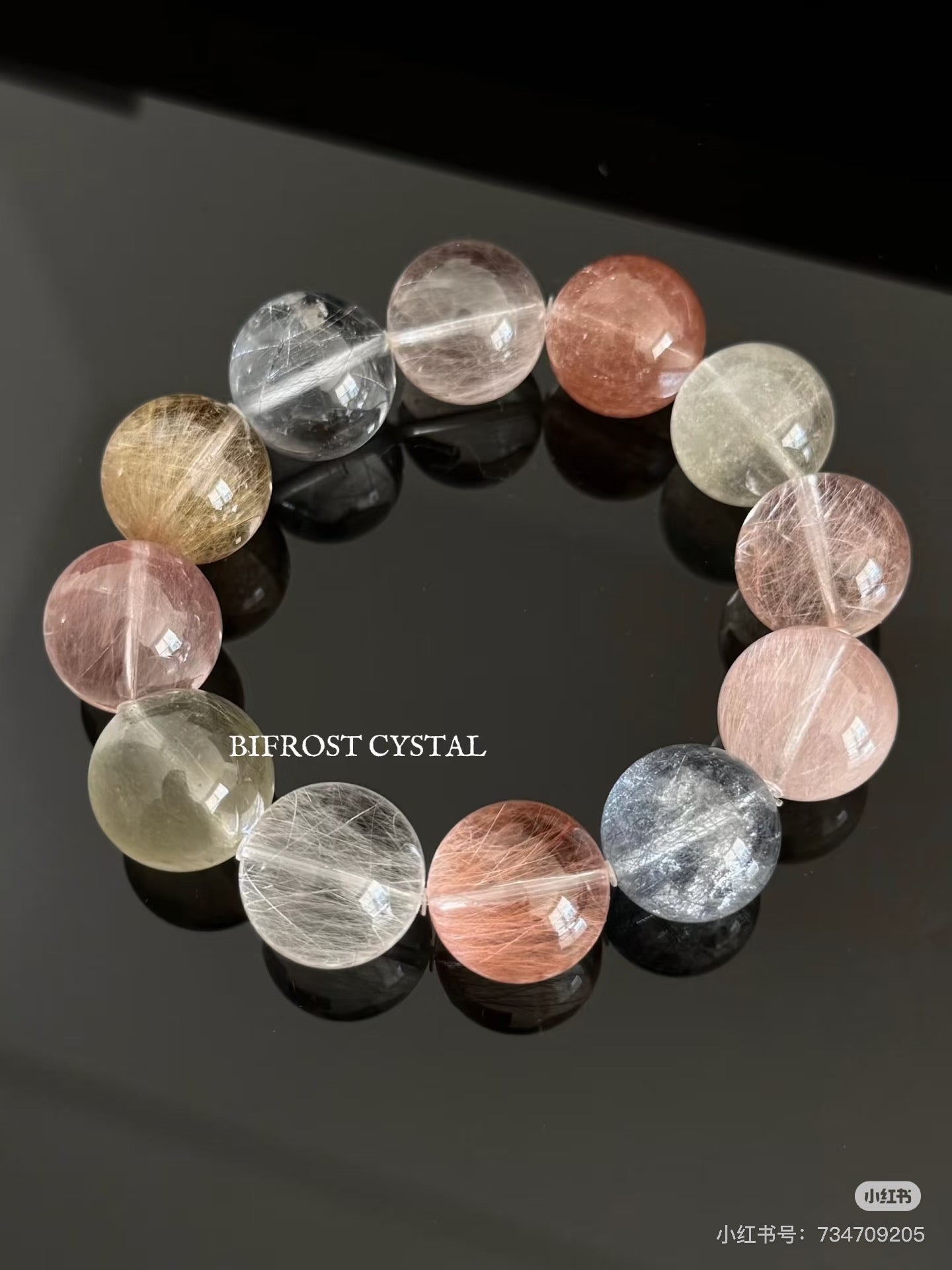 售出欣赏 硬钢丝彩色硬糖兔毛 Rutilated Quartz (16mm)