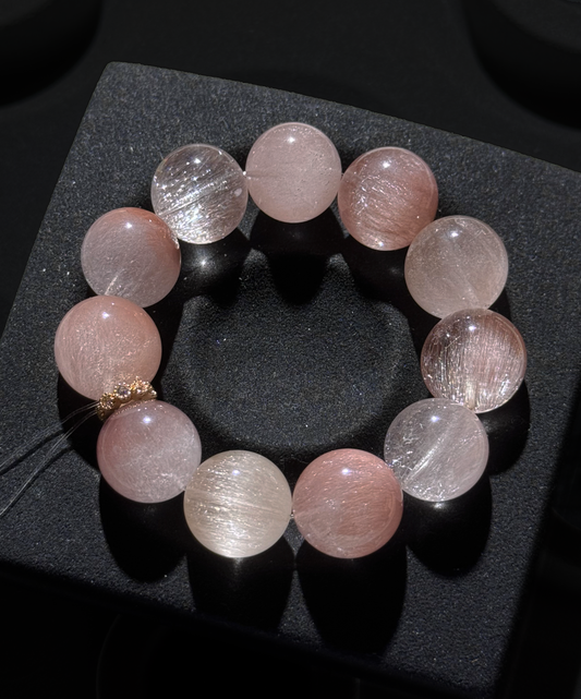 粉紫色系拉丝兔毛 Rutilated Quartz(16mm)
