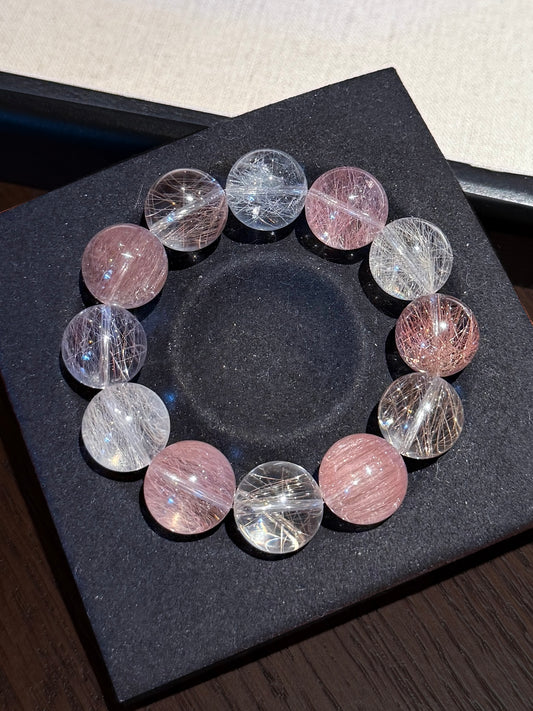 粉蓝丝带 彩钢丝硬糖兔毛 Rutilated Quartz(16mm)